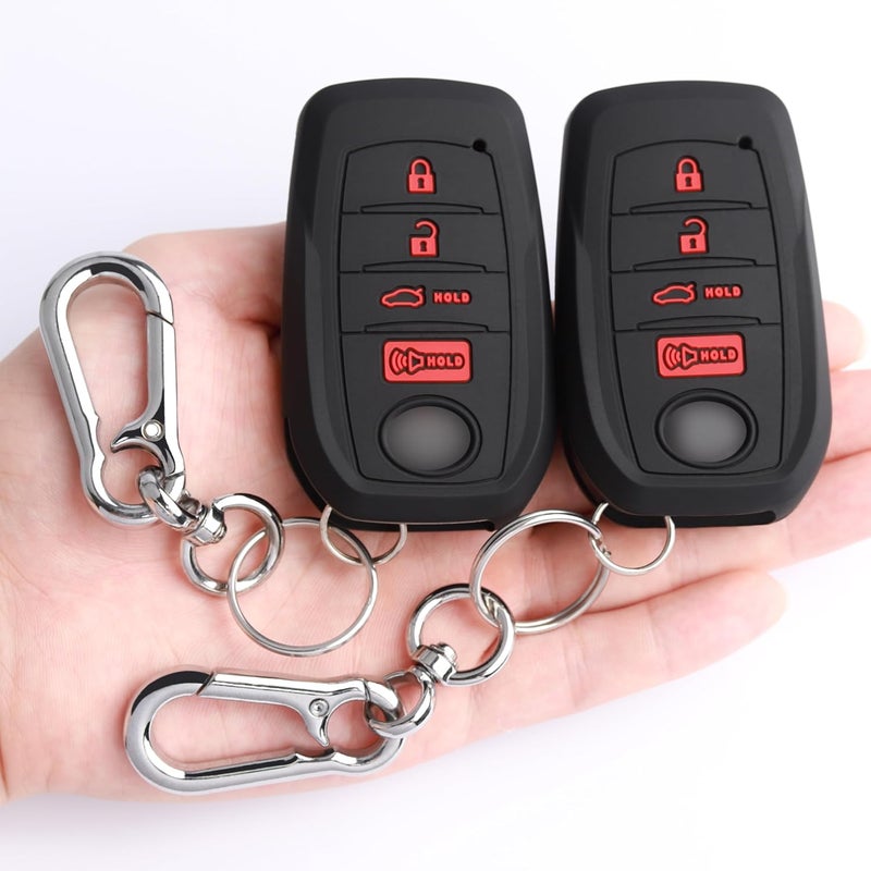 TANDRIVE Key Fob Cover for Toyota 2026 2025 Camry and 2026-2023 Corolla Crown, 4-Button, Silicone, 2-Pack, Red Button, Black - Image 1